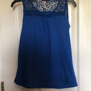 Blue tank with lace detail